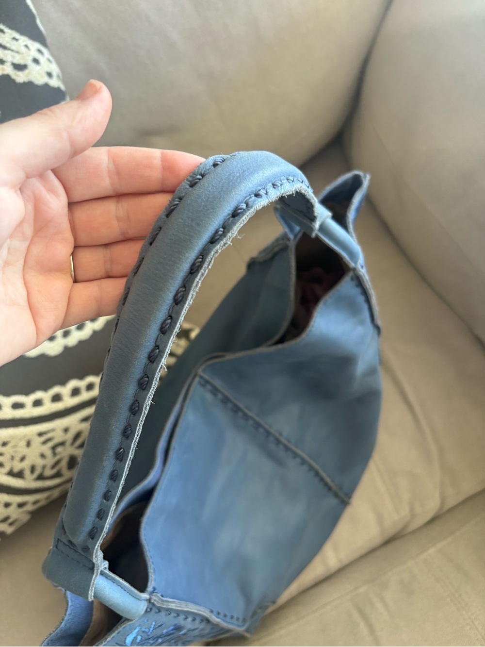 The Sak Los Feliz Large Tote Blue Leather Embroidered Bag - Picture 4 of 9